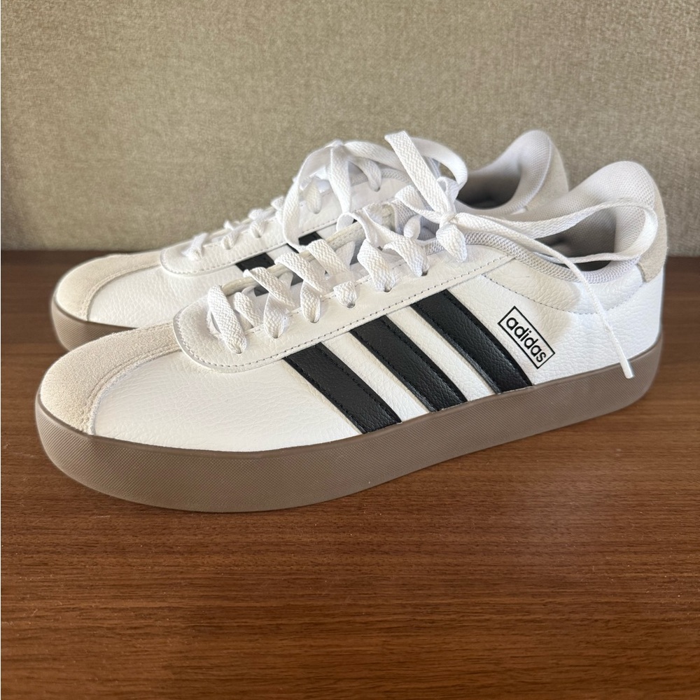adidas Women's White Black Three-Stripes Sneakers with Gum Sole
